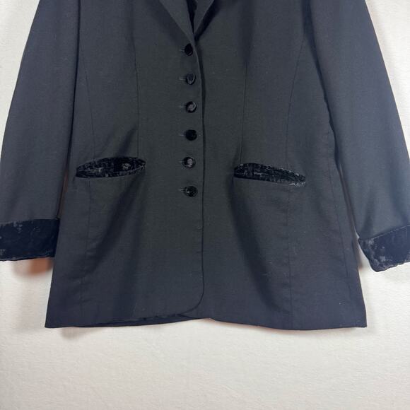 Y2K Hugo Buscati Dressy Coat Jacket Womens Black Velvet Trim 100% Wool Size 16 - Picture 4 of 7